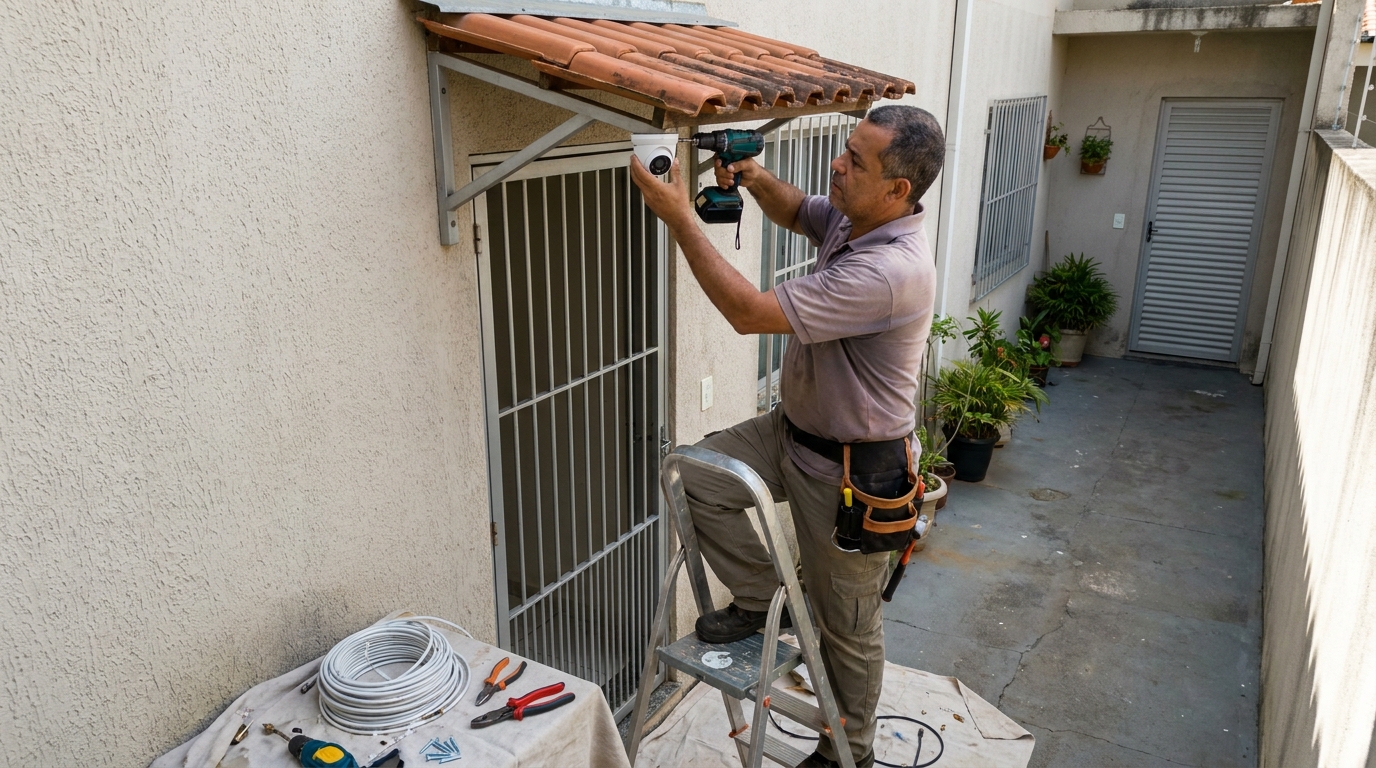Eletricista instalando cameras de seguranca em Sete Lagoas‑MG