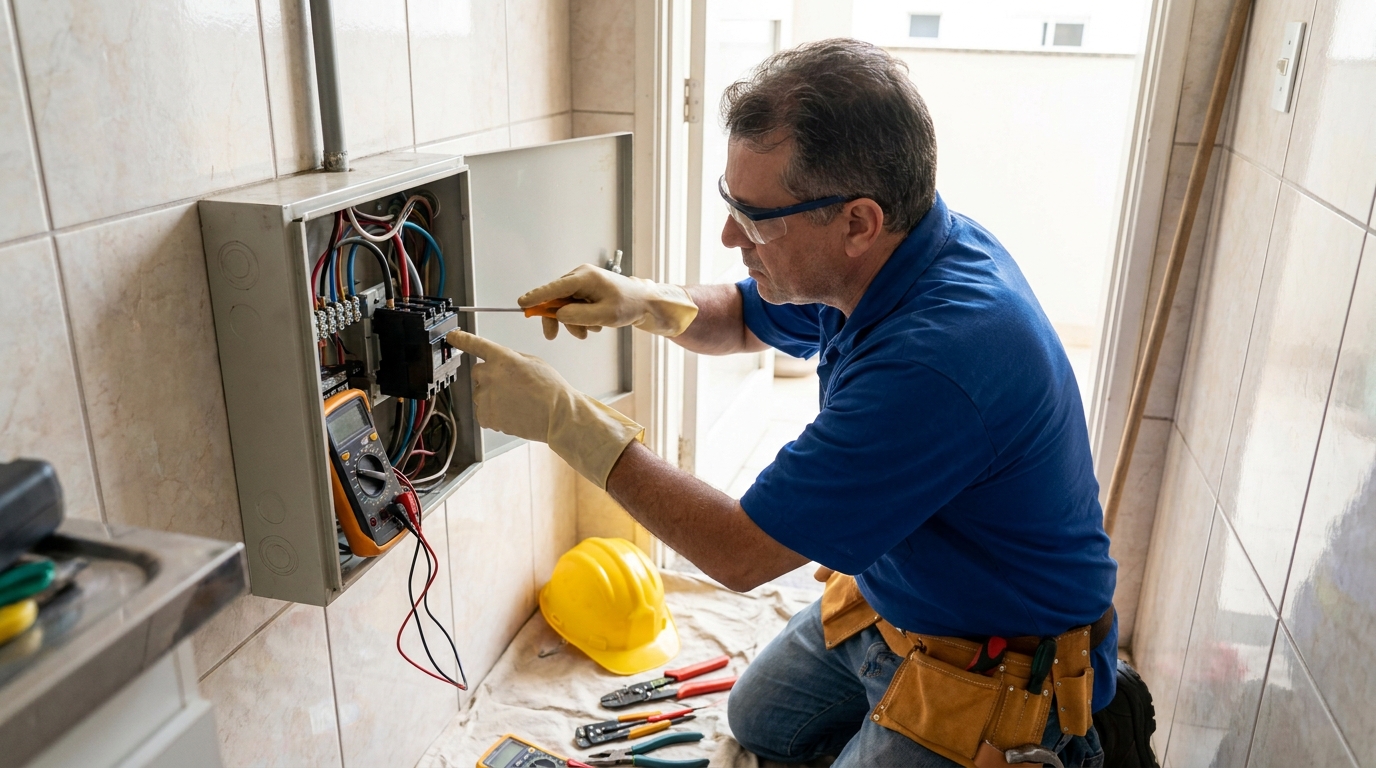 Eletricista instalando disjuntor em Sete Lagoas‑MG