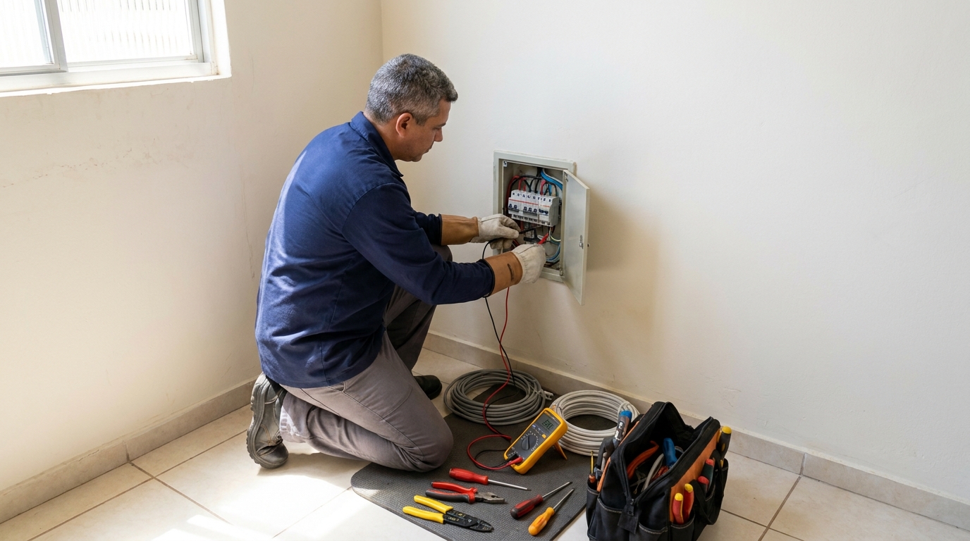 Eletricista realizando manutencao em Sete Lagoas‑MG