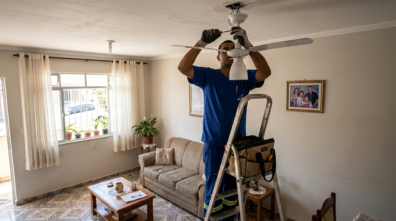 Instalacao de ventilador de teto residencial em Sete Lagoas‑MG